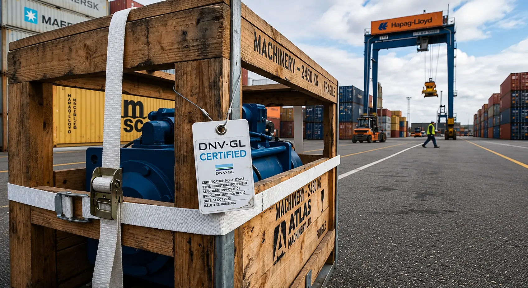 DNV GL certified composite cord strap securing heavy industrial load — Greenstrix
