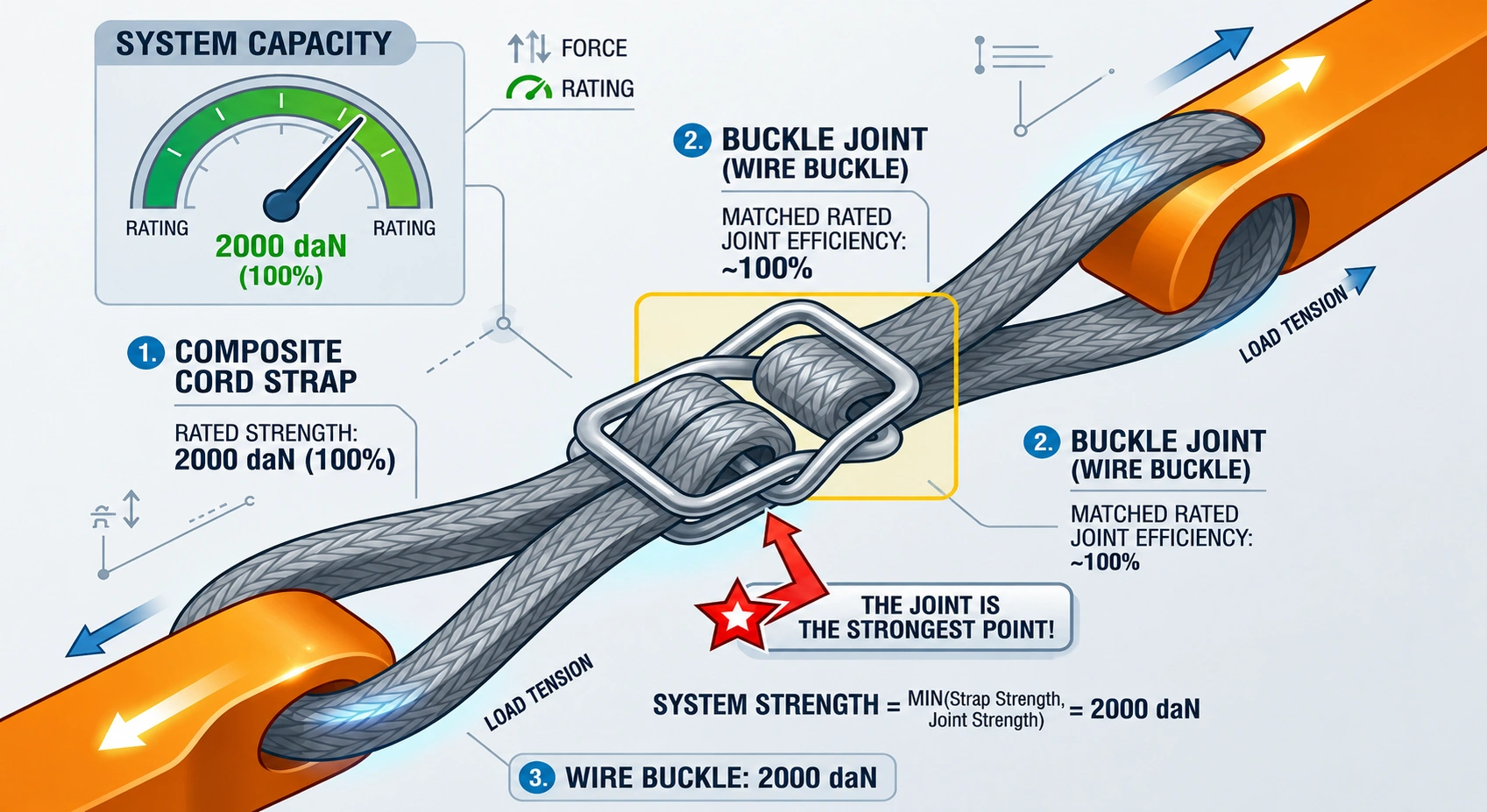 Cord strap grade band chart: break strength 550 to 2680 Kgf by use — Greenstrix