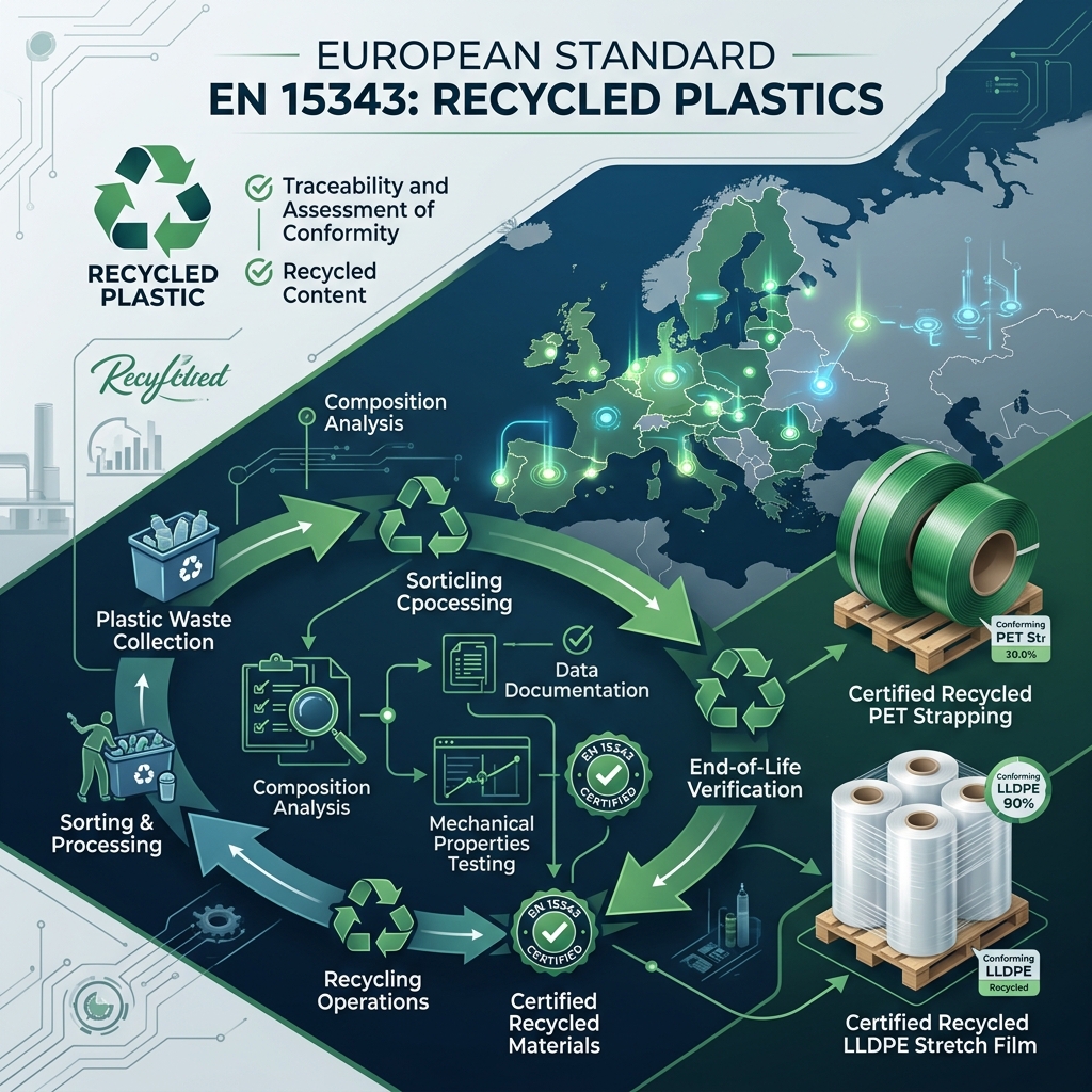 EN 15343 recycled plastics standard applies across Europe — Spain UK Italy Germany France Poland compliance guide — Greenstrix