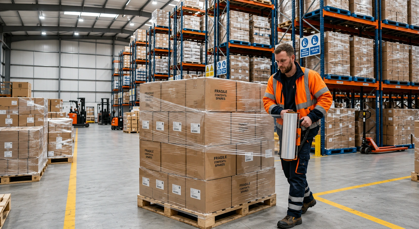 Automated Dutch distribution centre pallets stretch-wrapped with Greenstrix film near Rotterdam