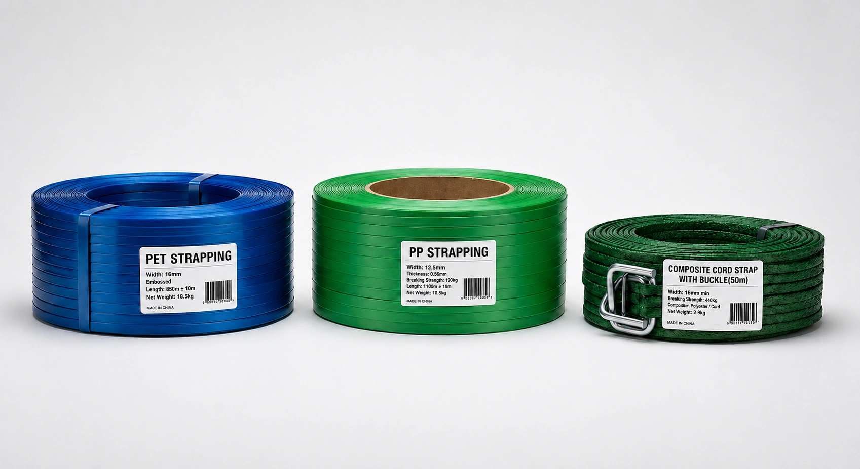 Comparison of PET, PP, and composite cord strapping materials for European industrial packaging